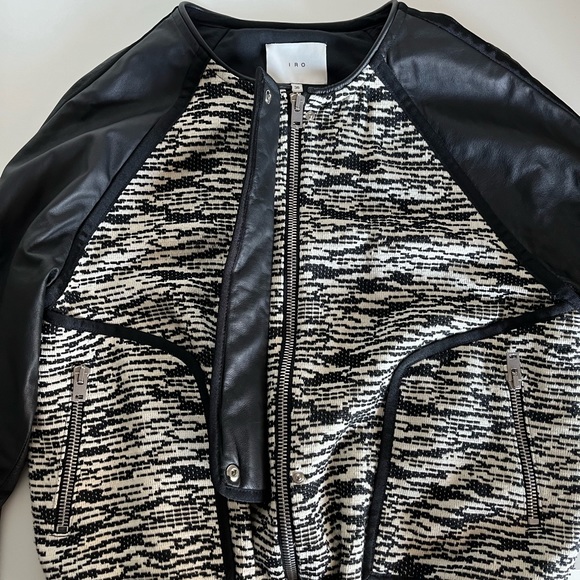 NWOT IRO Jett Zip Up Leather Moto Jacket Tweed - Picture 6 of 11